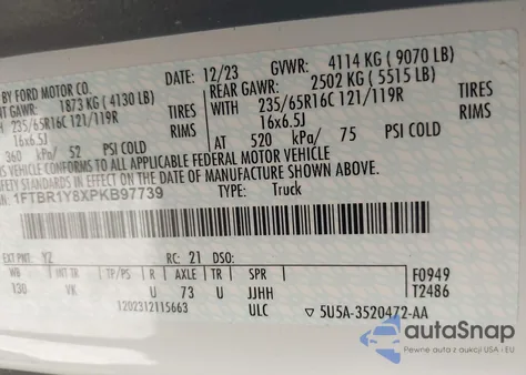 2023 Ford Transit-250 from USA, damaged, VIN 1FTBR1Y8XPKB97739